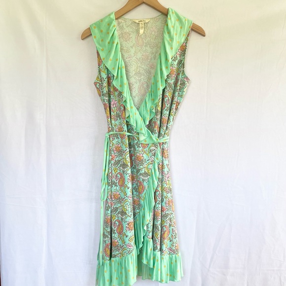 Matilda Jane women’s Floral wrap Mini Dress Paisley Polka Dot Mint Green Small - Picture 5 of 11